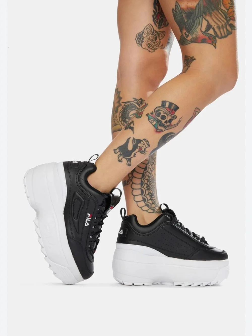 NEW Fila Disruptor 2 Wedge Platform Shoe Sneaker Chunky Black White 8.5